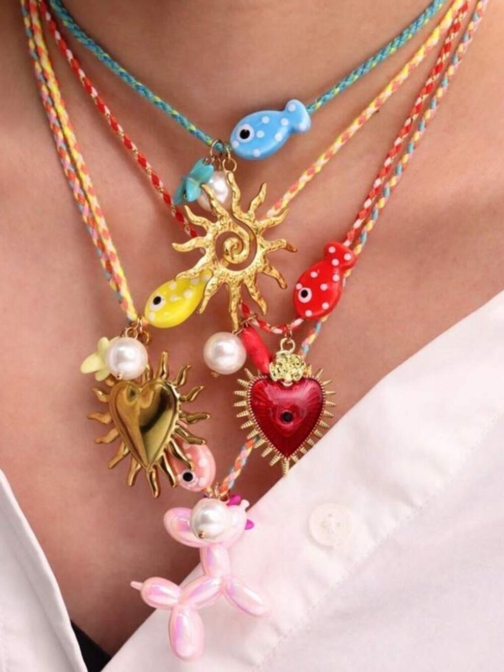 Colorful Beaded Necklace withSun Charm M542